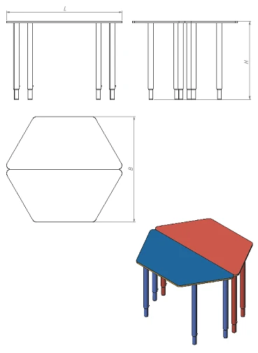 Детский стол трапеция, регулируемый по высоте (серия ДСТ.ТР.Р)